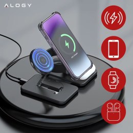 Alogy Ładowarka indukcyjna 3w1 składana Alogy MagCharge Foldable Pro do MagSafe do Apple iPhone Watch AirPods Czarna