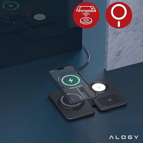 Alogy Ładowarka indukcyjna 3w1 składana Alogy MagCharge Foldable Pro do MagSafe do Apple iPhone Watch AirPods Czarna Alogy Ładowarka indukcyjna 3w1 składana Alogy MagCharge Foldable Pro do MagSafe do Apple iPhone Watch AirPods Czarna