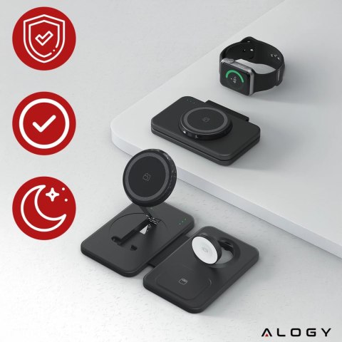 Alogy Ładowarka indukcyjna 3w1 składana Alogy MagCharge Foldable Pro do MagSafe do Apple iPhone Watch AirPods Czarna Alogy Ładowarka indukcyjna 3w1 składana Alogy MagCharge Foldable Pro do MagSafe do Apple iPhone Watch AirPods Czarna