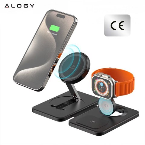 Alogy Ładowarka indukcyjna 3w1 składana Alogy MagCharge Foldable Pro do MagSafe do Apple iPhone Watch AirPods Czarna Alogy Ładowarka indukcyjna 3w1 składana Alogy MagCharge Foldable Pro do MagSafe do Apple iPhone Watch AirPods Czarna