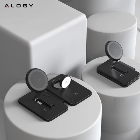 Alogy Ładowarka indukcyjna 3w1 składana Alogy MagCharge Foldable Pro do MagSafe do Apple iPhone Watch AirPods Czarna Alogy Ładowarka indukcyjna 3w1 składana Alogy MagCharge Foldable Pro do MagSafe do Apple iPhone Watch AirPods Czarna