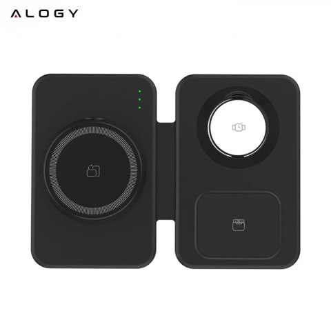 Alogy Ładowarka indukcyjna 3w1 składana Alogy MagCharge Foldable Pro do MagSafe do Apple iPhone Watch AirPods Czarna Alogy Ładowarka indukcyjna 3w1 składana Alogy MagCharge Foldable Pro do MagSafe do Apple iPhone Watch AirPods Czarna