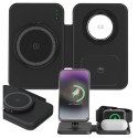 Alogy Ładowarka indukcyjna 3w1 składana Alogy MagCharge Foldable Pro do MagSafe do Apple iPhone Watch AirPods Czarna