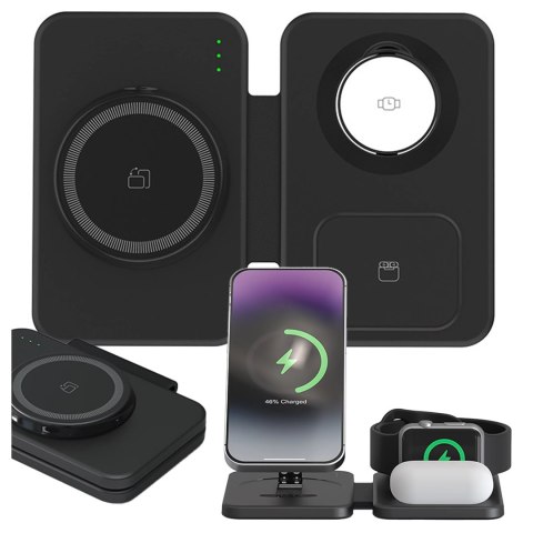 Alogy Ładowarka indukcyjna 3w1 składana Alogy MagCharge Foldable Pro do MagSafe do Apple iPhone Watch AirPods Czarna Alogy Ładowarka indukcyjna 3w1 składana Alogy MagCharge Foldable Pro do MagSafe do Apple iPhone Watch AirPods Czarna
