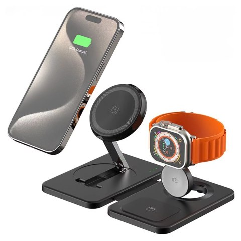 Alogy Ładowarka indukcyjna 3w1 składana Alogy MagCharge Foldable Pro do MagSafe do Apple iPhone Watch AirPods Czarna Alogy Ładowarka indukcyjna 3w1 składana Alogy MagCharge Foldable Pro do MagSafe do Apple iPhone Watch AirPods Czarna
