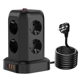 Alogy Przedłużacz 12w1 Rozdzielacz wieża ładująca Alogy ChargeTower Pro 2500W 8x gniazdo ładujące 3x USB.A 1x USB.C kabel 1.8m Czarny