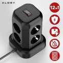Alogy Przedłużacz 12w1 Rozdzielacz wieża ładująca Alogy ChargeTower Pro 2500W 8x gniazdo ładujące 3x USB.A 1x USB.C kabel 1.8m Czarny