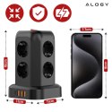 Alogy Przedłużacz 12w1 Rozdzielacz wieża ładująca Alogy ChargeTower Pro 2500W 8x gniazdo ładujące 3x USB.A 1x USB.C kabel 1.8m Czarny