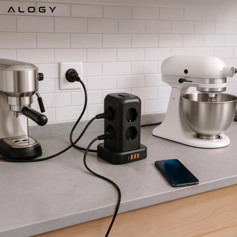 Alogy Przedłużacz 12w1 Rozdzielacz wieża ładująca Alogy ChargeTower Pro 2500W 8x gniazdo ładujące 3x USB.A 1x USB.C kabel 1.8m Czarny Alogy Przedłużacz 12w1 Rozdzielacz wieża ładująca Alogy ChargeTower Pro 2500W 8x gniazdo ładujące 3x USB.A 1x USB.C kabel 1.8m Czarny