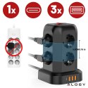Alogy Przedłużacz 12w1 Rozdzielacz wieża ładująca Alogy ChargeTower Pro 2500W 8x gniazdo ładujące 3x USB.A 1x USB.C kabel 1.8m Czarny