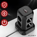 Alogy Przedłużacz 12w1 Rozdzielacz wieża ładująca Alogy ChargeTower Pro 2500W 8x gniazdo ładujące 3x USB.A 1x USB.C kabel 1.8m Czarny