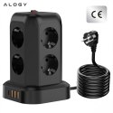 Alogy Przedłużacz 12w1 Rozdzielacz wieża ładująca Alogy ChargeTower Pro 2500W 8x gniazdo ładujące 3x USB.A 1x USB.C kabel 1.8m Czarny