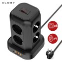 Alogy Przedłużacz 12w1 Rozdzielacz wieża ładująca Alogy ChargeTower Pro 2500W 8x gniazdo ładujące 3x USB.A 1x USB.C kabel 1.8m Czarny