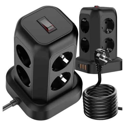 Alogy Przedłużacz 12w1 Rozdzielacz wieża ładująca Alogy ChargeTower Pro 2500W 8x gniazdo ładujące 3x USB.A 1x USB.C kabel 1.8m Czarny Alogy Przedłużacz 12w1 Rozdzielacz wieża ładująca Alogy ChargeTower Pro 2500W 8x gniazdo ładujące 3x USB.A 1x USB.C kabel 1.8m Czarny