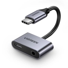 UGreen Adapter Ugreen CM193 USB-C do mini jack 3.5 mm + USB-C Ładowanie Szary