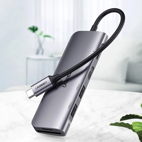 UGreen Adapter Ugreen CM195 USB-C HDMI USB-A SD TF PD 100W Hub 6w1 Szary UGreen Adapter Ugreen CM195 USB-C HDMI USB-A SD TF PD 100W Hub 6w1 Szary