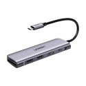 UGreen Adapter Ugreen CM195 USB-C HDMI USB-A SD TF PD 100W Hub 6w1 Szary