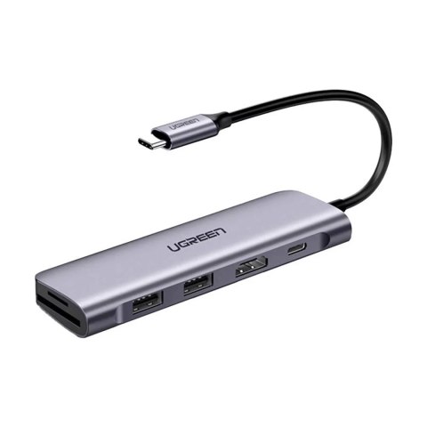 UGreen Adapter Ugreen CM195 USB-C HDMI USB-A SD TF PD 100W Hub 6w1 Szary UGreen Adapter Ugreen CM195 USB-C HDMI USB-A SD TF PD 100W Hub 6w1 Szary