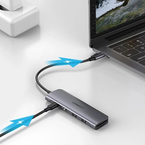 UGreen Adapter Ugreen CM195 USB-C HDMI USB-A SD TF PD 100W Hub 6w1 Szary UGreen Adapter Ugreen CM195 USB-C HDMI USB-A SD TF PD 100W Hub 6w1 Szary
