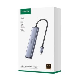UGreen Adapter Ugreen CM478 USB-C do HDMI / USB-A 3.0 / 2x USB 2.0 / PD Szary