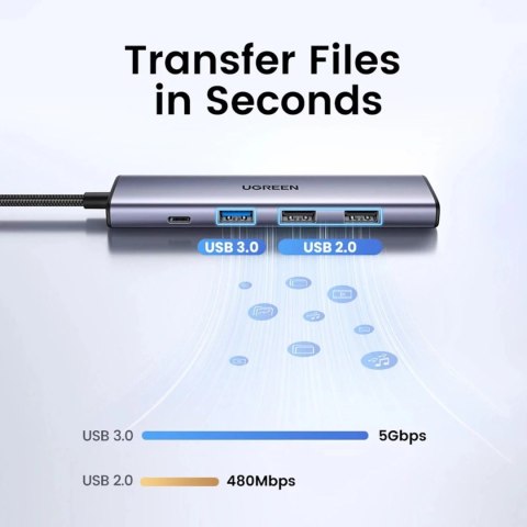 UGreen Adapter Ugreen CM478 USB-C do HDMI / USB-A 3.0 / 2x USB 2.0 / PD Szary UGreen Adapter Ugreen CM478 USB-C do HDMI / USB-A 3.0 / 2x USB 2.0 / PD Szary