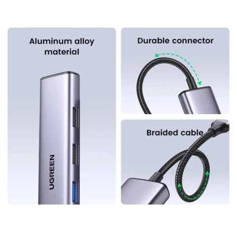 UGreen Adapter Ugreen CM478 USB-C do HDMI / USB-A 3.0 / 2x USB 2.0 / PD Szary UGreen Adapter Ugreen CM478 USB-C do HDMI / USB-A 3.0 / 2x USB 2.0 / PD Szary