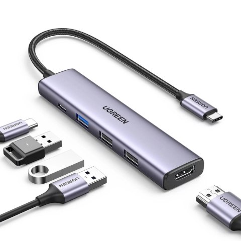 UGreen Adapter Ugreen CM478 USB-C do HDMI / USB-A 3.0 / 2x USB 2.0 / PD Szary UGreen Adapter Ugreen CM478 USB-C do HDMI / USB-A 3.0 / 2x USB 2.0 / PD Szary