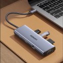 UGreen Adapter Ugreen CM498 USB-C HDMI VGA RJ45 USB-A SD PD 100W Hub 9w1 Szary