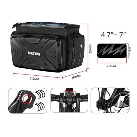 Wildman Torba na kierownicę rowerową Wildman 3L GS6 Wodoodporna do Smartfona Wildman Torba na kierownicę rowerową Wildman 3L GS6 Wodoodporna do Smartfona