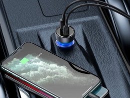 Baseus Ładowarka samochodowa Baseus USB /USB-C Type-C LED 65W QC PPS Szara
