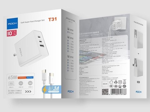 Rock Ładowarka sieciowa USB + 2x USB-C Rock Gan UE/ USA + Kabel USB-C Type C Rock Ładowarka sieciowa USB + 2x USB-C Rock Gan UE/ USA + Kabel USB-C Type C