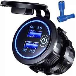 Alogy Ładowarka samochodowa / do motocykla zasilacz konektory Alogy 2x USB QC 3.0 LED