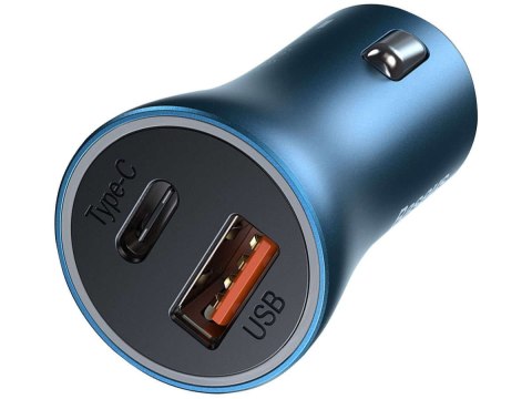 Baseus Ładowarka samochodowa Baseus USB+ USB-C QC3.0 PD 40W Blue Baseus Ładowarka samochodowa Baseus USB+ USB-C QC3.0 PD 40W Blue