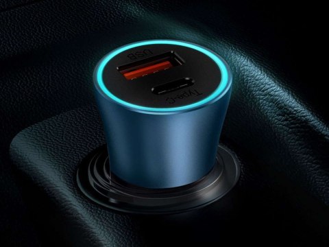 Baseus Ładowarka samochodowa Baseus USB+ USB-C QC3.0 PD 40W Blue Baseus Ładowarka samochodowa Baseus USB+ USB-C QC3.0 PD 40W Blue
