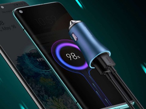 Baseus Ładowarka samochodowa Baseus USB+ USB-C QC3.0 PD 40W Blue Baseus Ładowarka samochodowa Baseus USB+ USB-C QC3.0 PD 40W Blue
