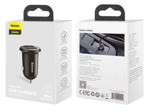Baseus Ładowarka samochodowa Baseus Grain Pro Car Charger 2x USB 4.8A Czarna Baseus Ładowarka samochodowa Baseus Grain Pro Car Charger 2x USB 4.8A Czarna