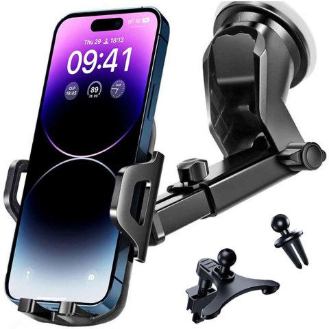 Alogy Uchwyt samochodowy do telefonu do auta 3w1 Alogy na szybę do kratki na deskę rozdzielczą kokpit Czarny Alogy Uchwyt samochodowy do telefonu do auta 3w1 Alogy na szybę do kratki na deskę rozdzielczą kokpit Czarny