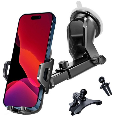 Alogy Uchwyt samochodowy do telefonu do auta 3w1 Alogy na szybę do kratki na deskę rozdzielczą kokpit Czarny Alogy Uchwyt samochodowy do telefonu do auta 3w1 Alogy na szybę do kratki na deskę rozdzielczą kokpit Czarny