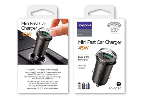 Joyroom Ładowarka samochodowa Joyroom C-A35 USB + Type C PD 45W 5A QC 3.0 Black Joyroom Ładowarka samochodowa Joyroom C-A35 USB + Type C PD 45W 5A QC 3.0 Black