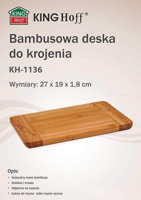 KINGHOFF BAMBUSOWA DESKA KUCHENNA 27x19cm KINGHOFF KH-1136 KINGHOFF BAMBUSOWA DESKA KUCHENNA 27x19cm KINGHOFF KH-1136
