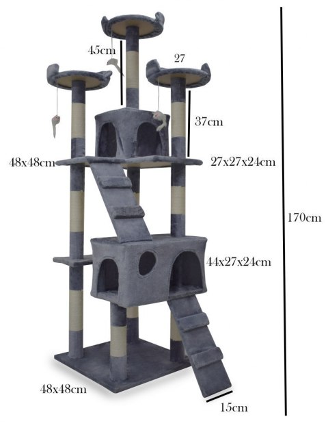 E-hurtownia Drapak dla kota 170 cm jasno szary domek legowisko sizal zabawki stabilny E-hurtownia Drapak dla kota 170 cm jasno szary domek legowisko sizal zabawki stabilny