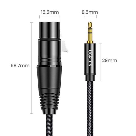 UGreen Kabel audio AV182 UGREEN XLR żeński do jack 3.5 męski 2m czarny UGreen Kabel audio AV182 UGREEN XLR żeński do jack 3.5 męski 2m czarny