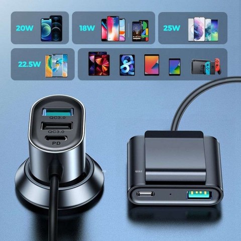 Joyroom Ładowarka samochodowa Joyroom JR-CL05 Car Charger 3x USB + 2x USB-C 1.5m 72W Black Joyroom Ładowarka samochodowa Joyroom JR-CL05 Car Charger 3x USB + 2x USB-C 1.5m 72W Black