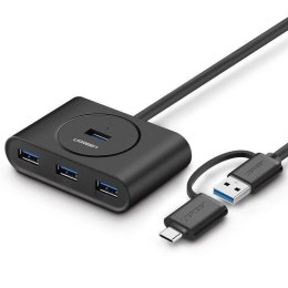 UGreen HUB USB 3.0 + USB-C 3.1 UGREEN 4-portowy, OTG (czarny)