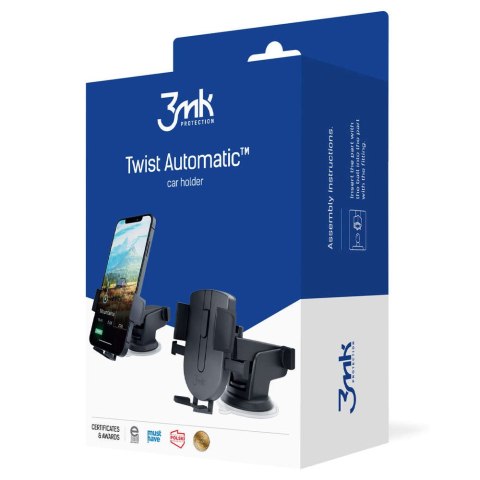 3mk Uchwyt samochodowy na telefon 3mk Twist Automatic Car Holder na kokpit/ szybę Czarny 3mk Uchwyt samochodowy na telefon 3mk Twist Automatic Car Holder na kokpit/ szybę Czarny