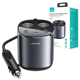 Usams Rozdzielacz rozgałęźnik gniazda zapalniczki USAMS ładowarka samochodowa 2x USB + 1x USB-C 245W Szary