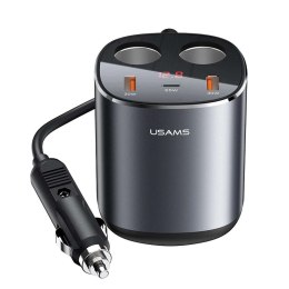 Usams Rozdzielacz rozgałęźnik gniazda zapalniczki USAMS ładowarka samochodowa 2x USB + 1x USB-C 245W Szary