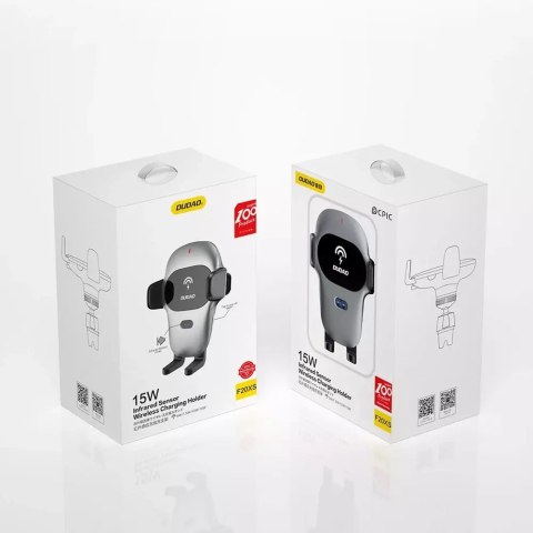 Joyroom Dudao uchwyt samochodowy z wbudowaną ładowarką bezprzewodową Qi 15W szary (F20xs) Joyroom Dudao uchwyt samochodowy z wbudowaną ładowarką bezprzewodową Qi 15W szary (F20xs)
