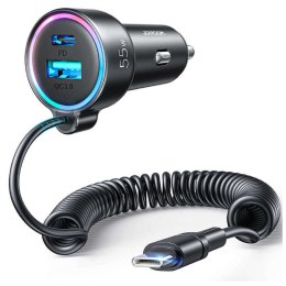 Joyroom Ładowarka samochodowa Joyroom JR-CL07 3w1 z kablem USB-C Typ C 1.5m 55W czarny