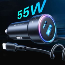Joyroom Ładowarka samochodowa Joyroom JR-CL07 3w1 z kablem USB-C Typ C 1.5m 55W czarny